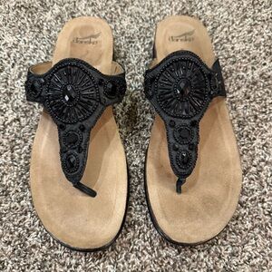Dansko Pamela Beaded Suede Sandals Black Slip On Flip Flops Cushioned Leather 41